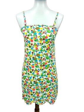 Vintage Mid Century Mod Retro 60s 70s Scallop Trim Colorful Neon Mini Slip Dress